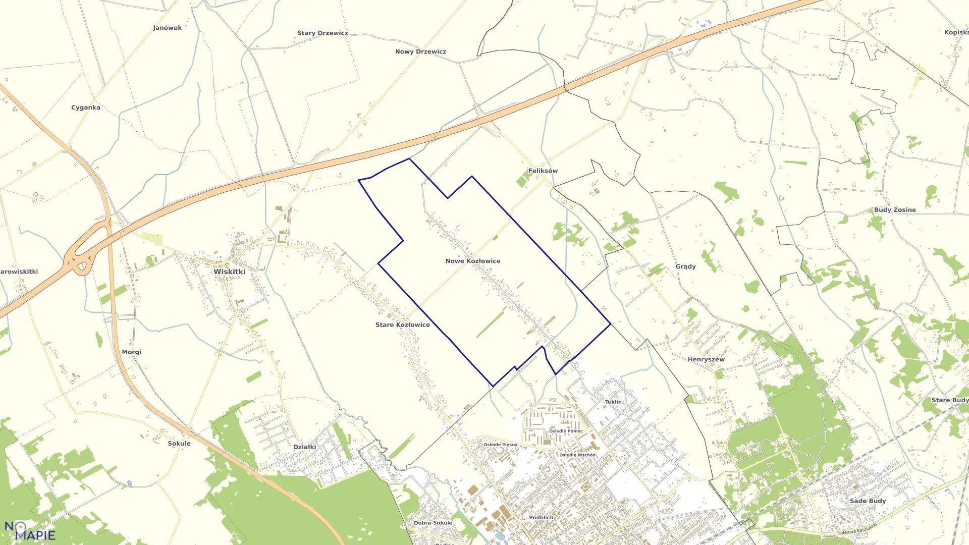 Mapa obrębu NOWE KOZŁOWICE w gminie Wiskitki