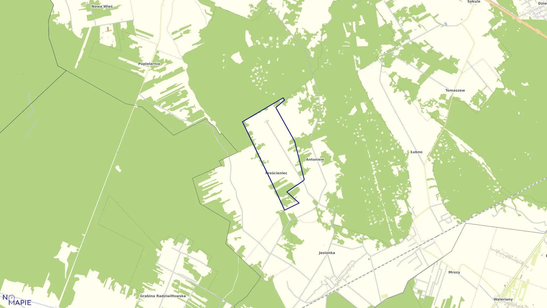 Mapa obrębu PROŚCIENIEC w gminie Wiskitki