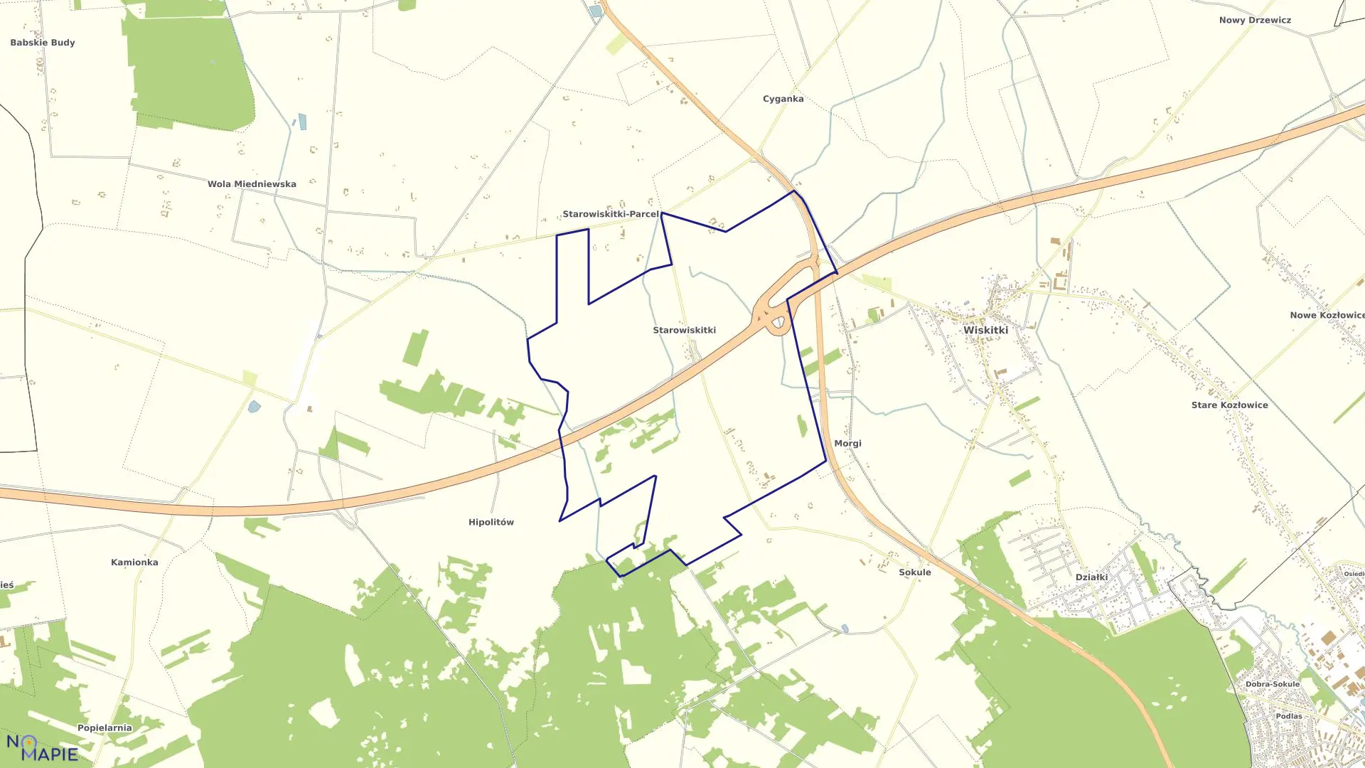 Mapa obrębu STAROWISKITKI w gminie Wiskitki